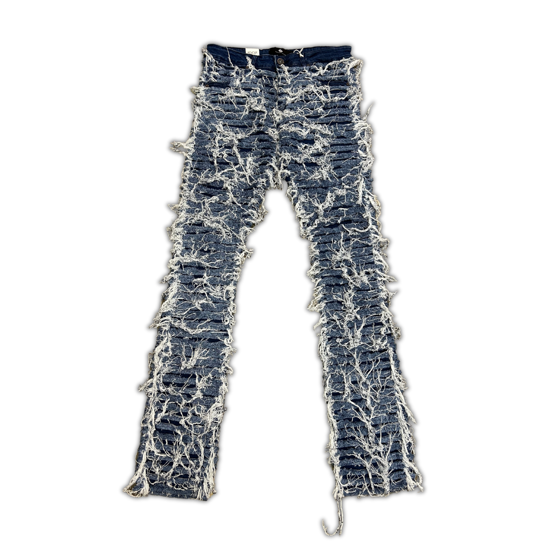 Ripped String Stacked Denim - Blue