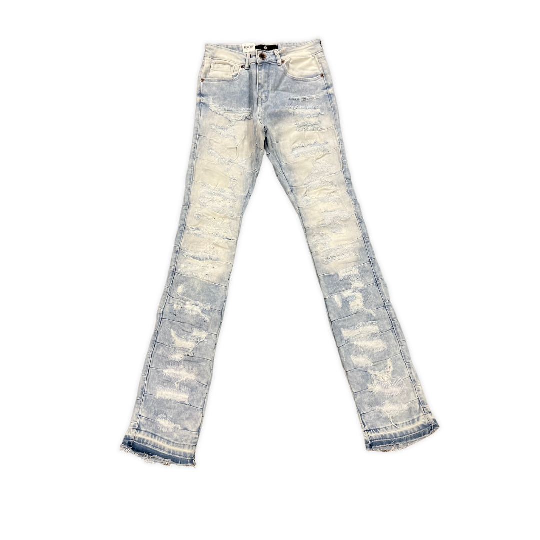 Ripped Stacked Washed Denim - Light Blue