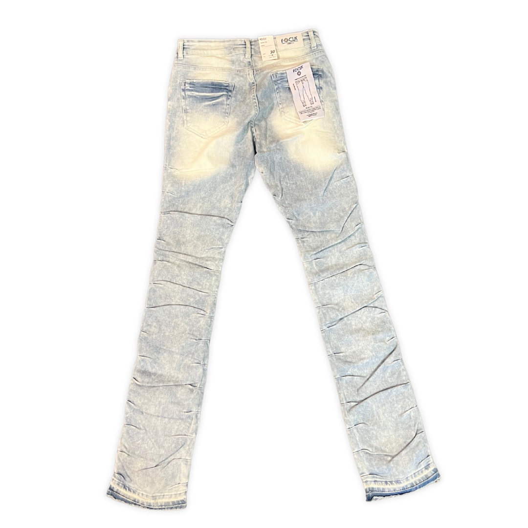 Ripped Stacked Washed Denim - Light Blue