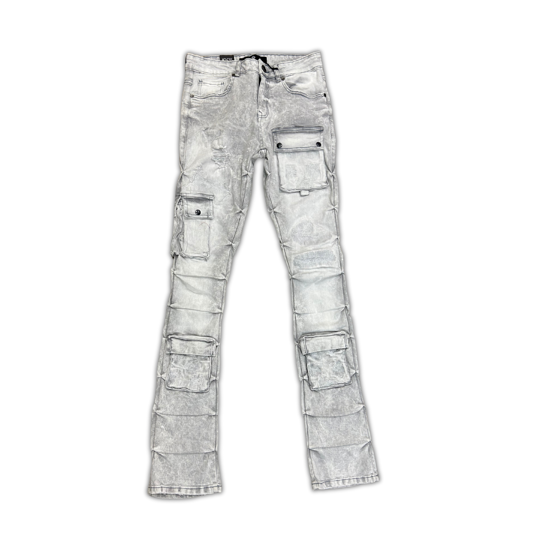 Cargo Stacked Denim - Light Grey