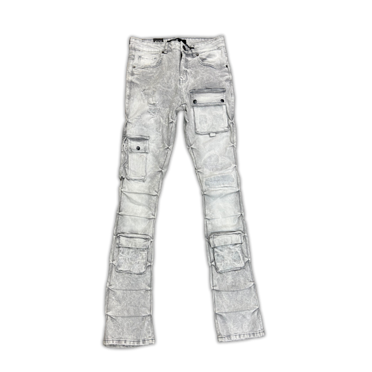 Cargo Stacked Denim - Light Grey