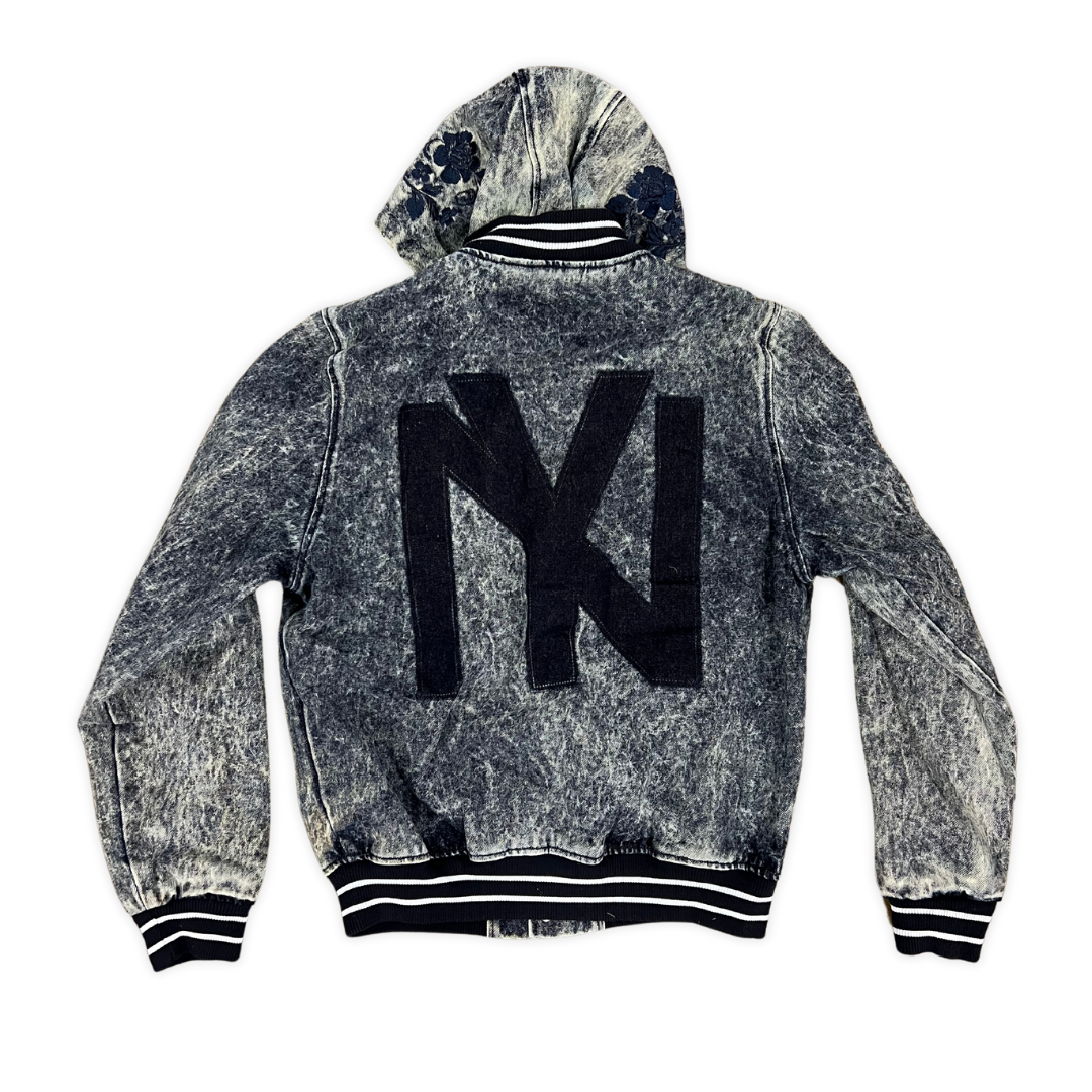 Yankees Denim Varsity Jacket with Detachable Hood