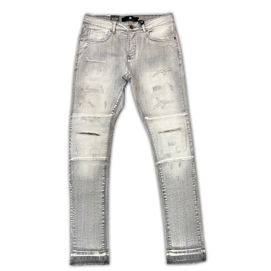 Open Knee/Light Ripped Skinny Denim - Light Grey