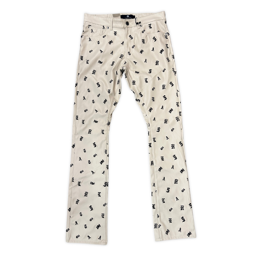 Leather Stacked Pants - Cream