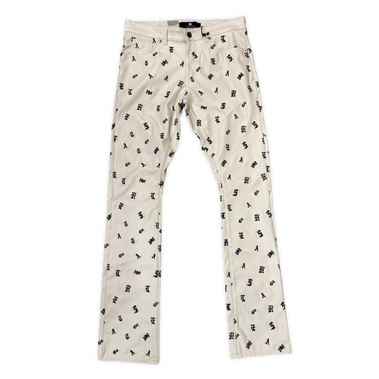 Leather Stacked Pants - Cream