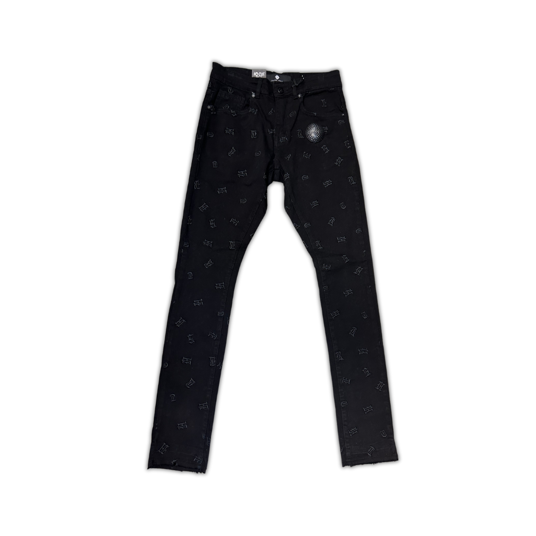 Alphabet Stitched Skinny Denim - Black