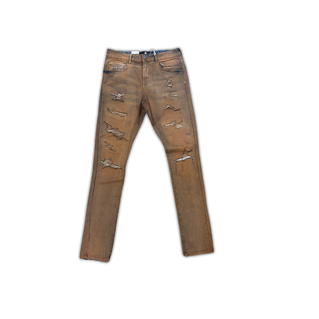 Ripped Skinny Denim - Brown Wash
