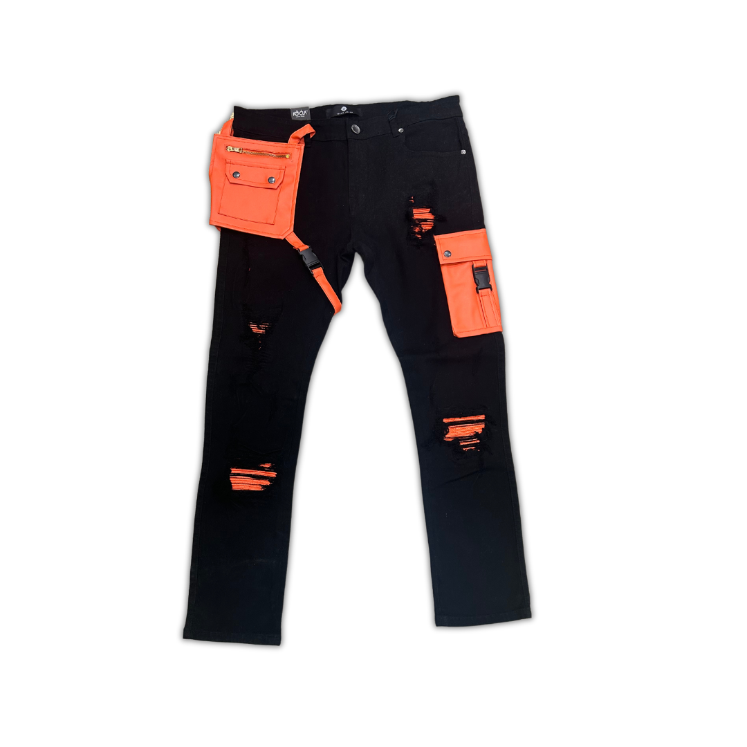Leather Pocket Skinny Denim