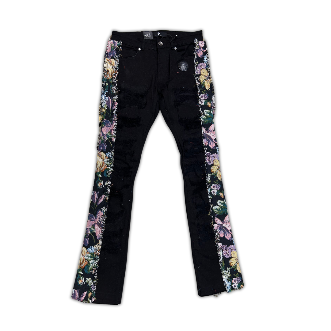 Ripped Stacked Flower Denim