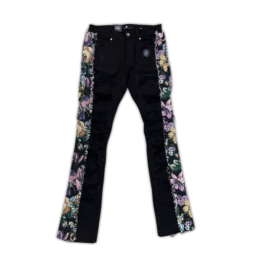 Ripped Stacked Flower Denim