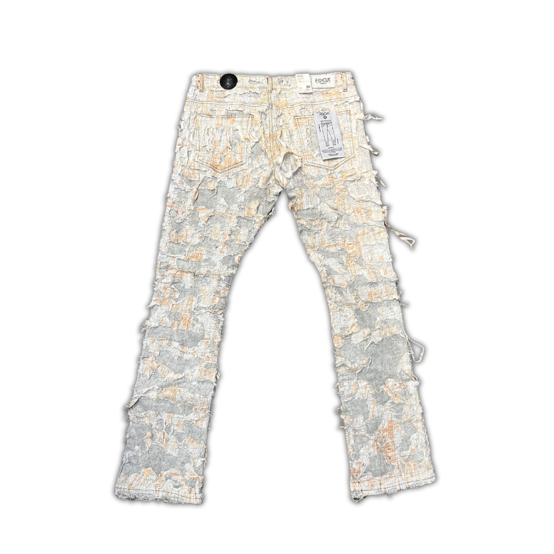 Messy Ripped Stacked Denim - Peach