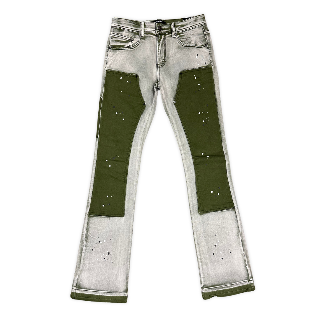 Lightly Splashed Patched Stacked Denim