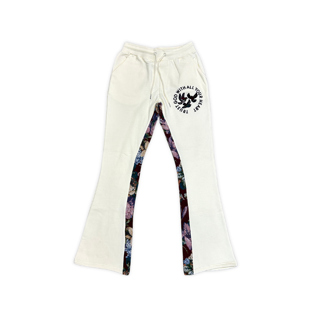 Trust God With All Your Heart Stacked Sweat Pants - Cream