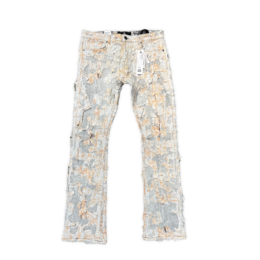 Messy Ripped Stacked Denim - Peach