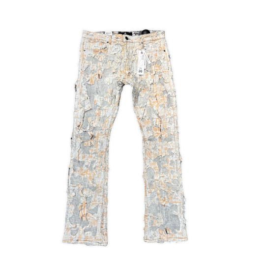 Messy Ripped Stacked Denim - Peach