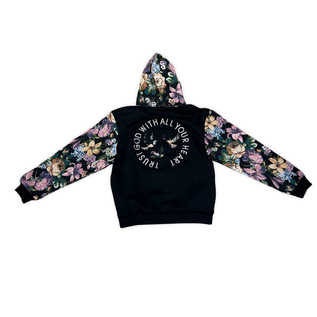 Trust God With All Your Heart Flower Hoodie - Black