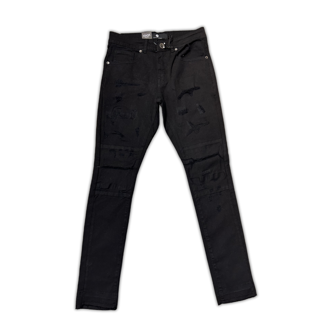 Black Ripped/Knee Pad Skinny Denim - Black