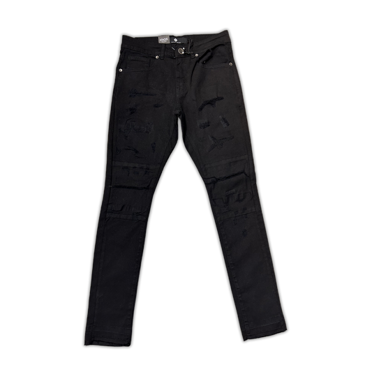 Black Ripped/Knee Pad Skinny Denim - Black