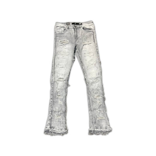Ripped Stacked Denim - Light Grey