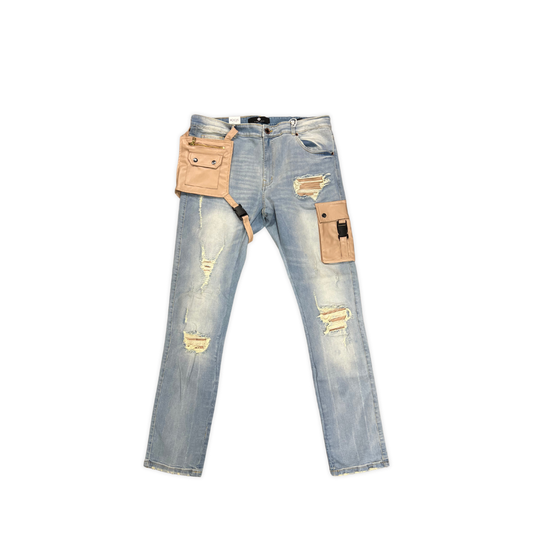 Leather Pocket Skinny Denim