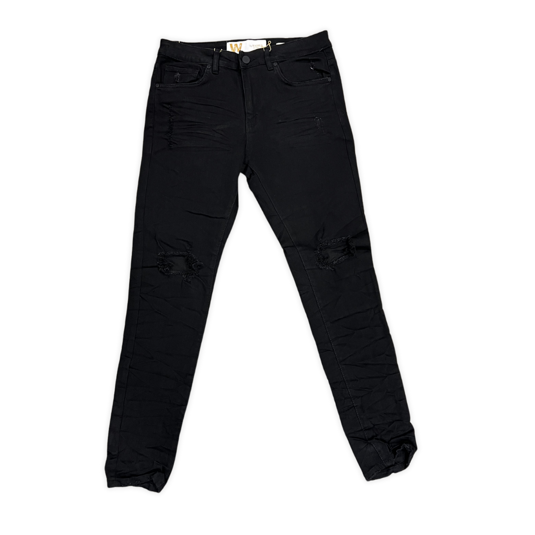 Open Knee Rip Jeans Jet Black