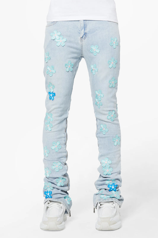 Aqua Blue Blossom Denim