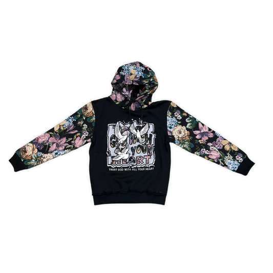 Trust God With All Your Heart Flower Hoodie - Black