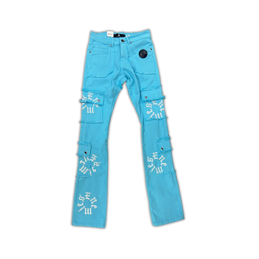 "Enemies" Cargo Skinny Denim - Turquoise